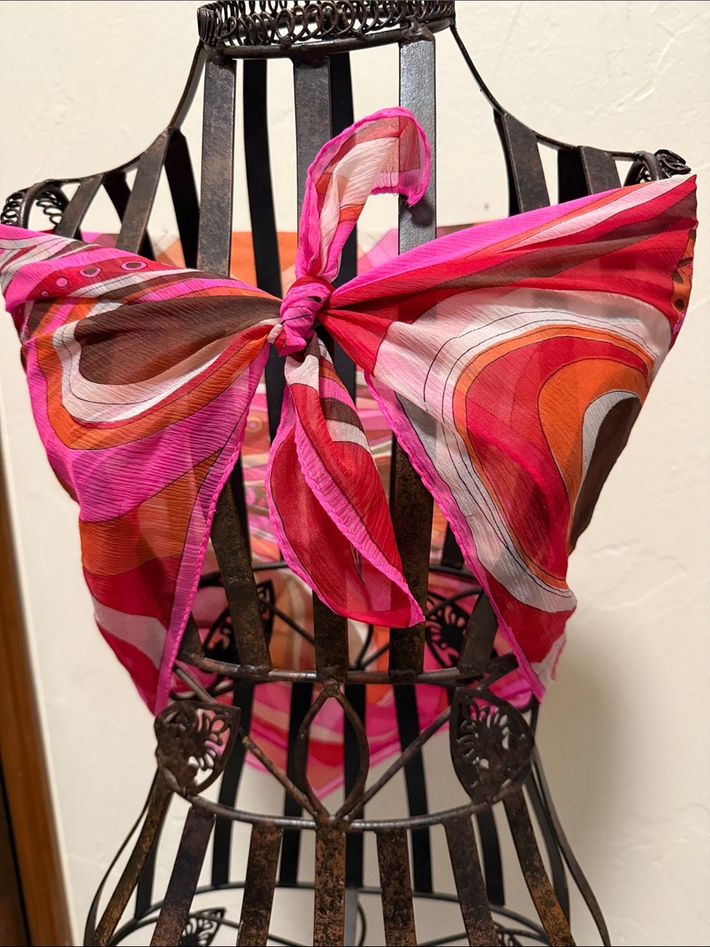 Vintage 1970’s Vibrant Pink & Orange Abstract Silk Scarf